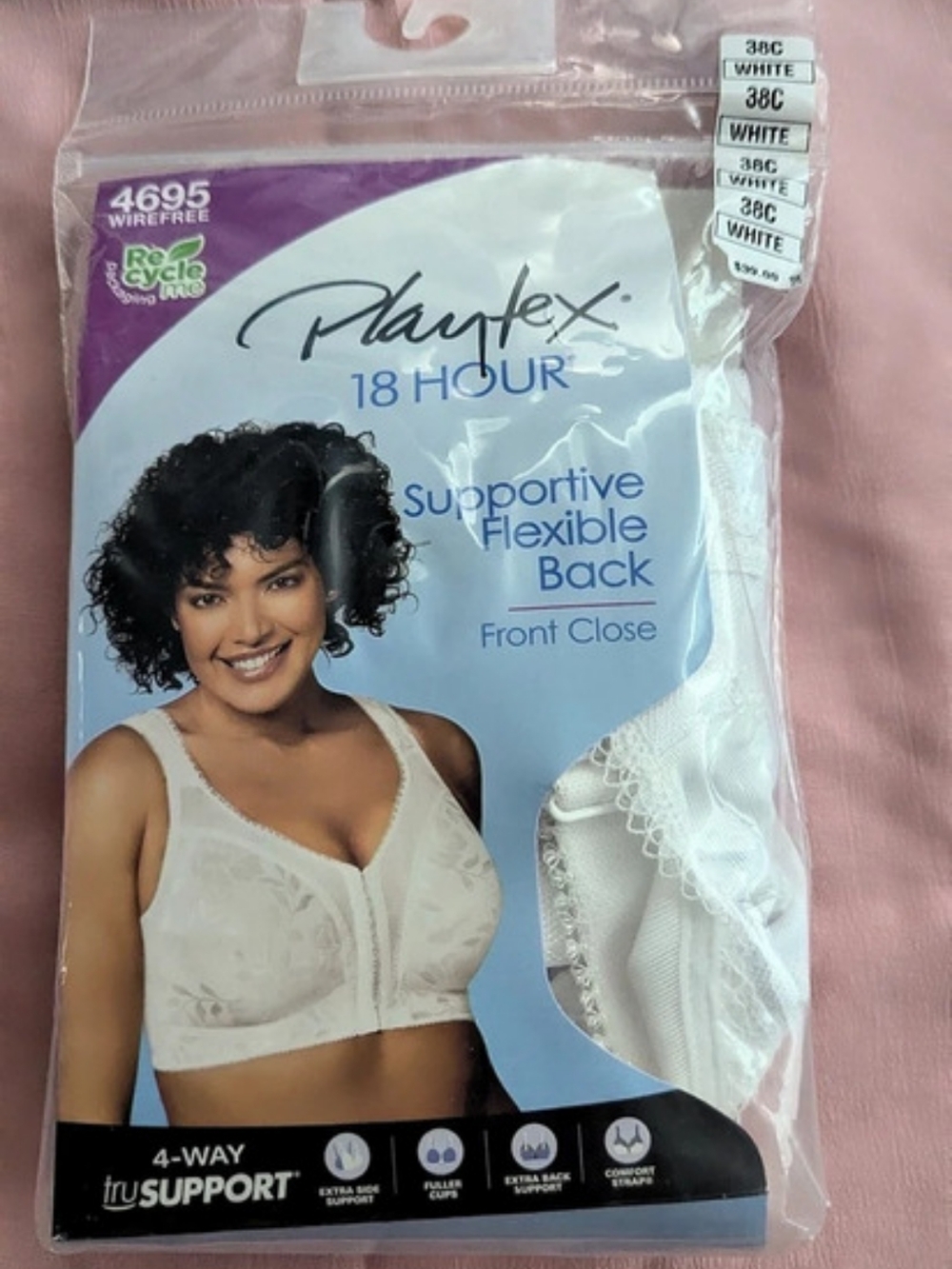 Playtex 18 Hour Supportive Flexible Back Front Close Bra Front Close Bra White